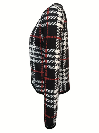 STERRE - Blazer casual con estampado de pata de gallo para mujeres