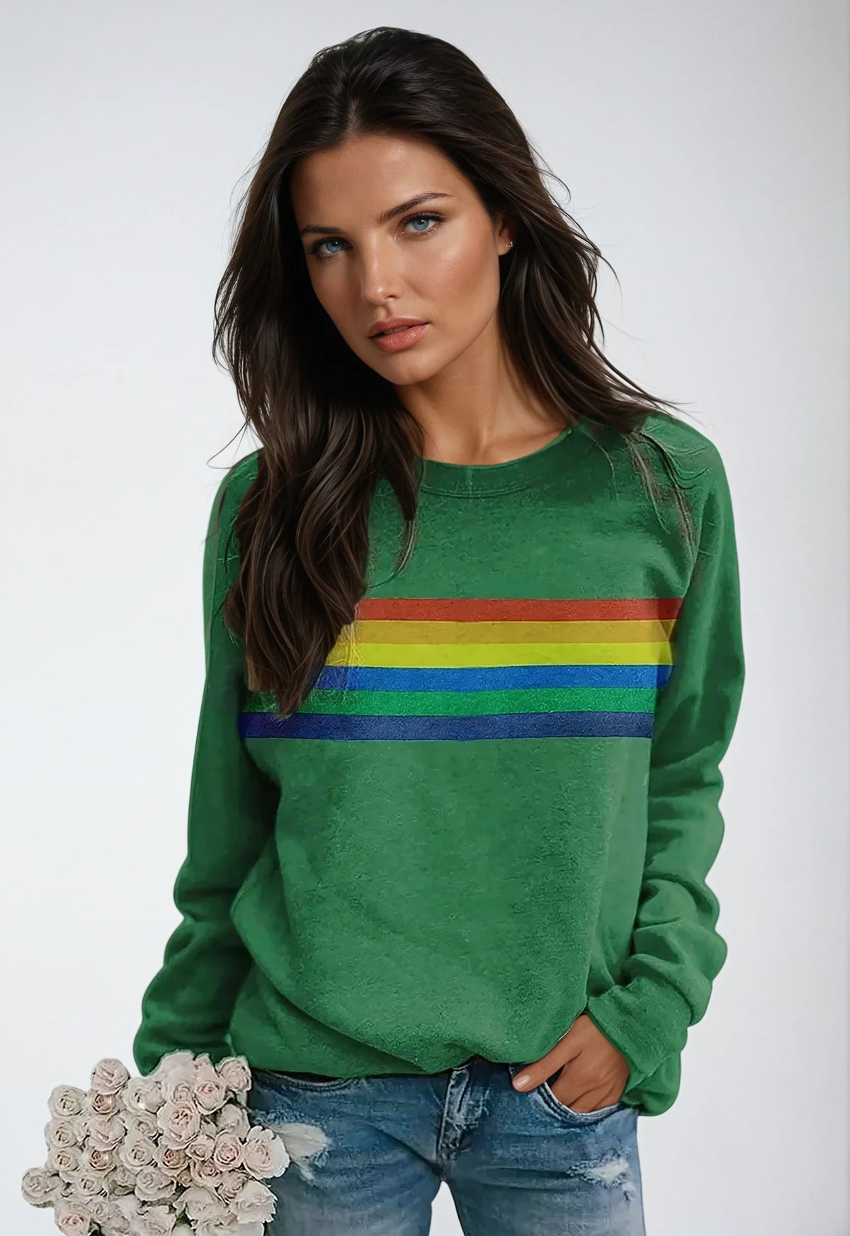 Sudadera de mujer con estampado de arcoíris y manga larga – LUNARIA