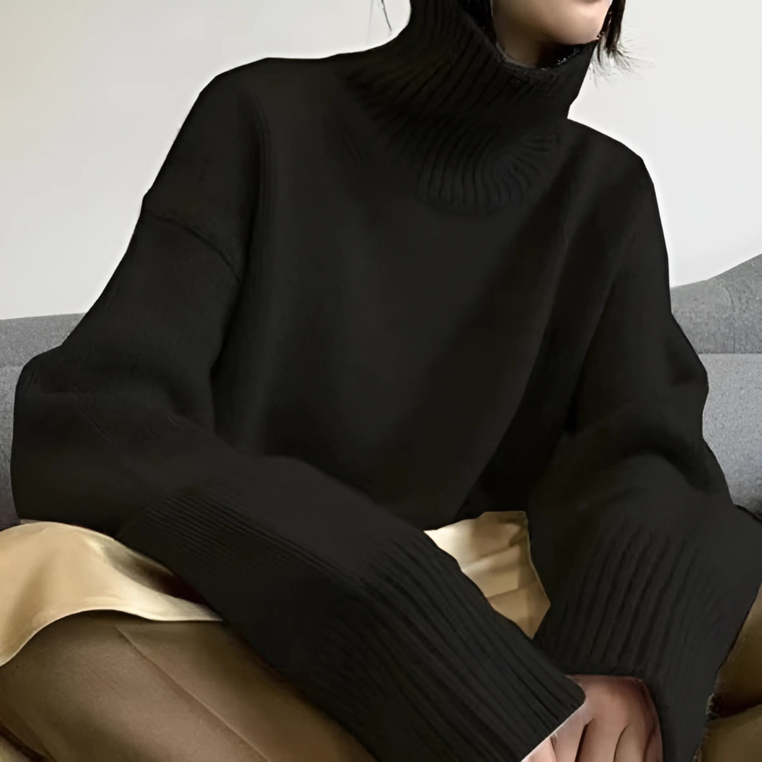 Jersey de cachemir con cuello alto y corte atemporal – VALÉRIA