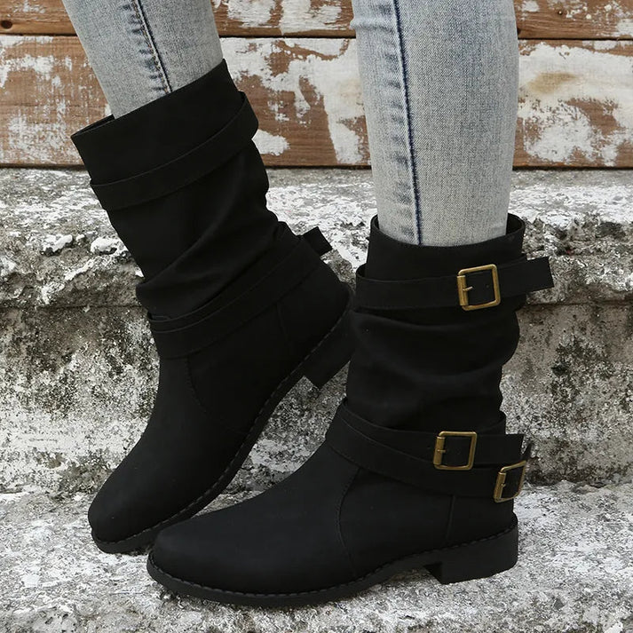 COSIMA – Botines de ante sintético con tacón para mujer