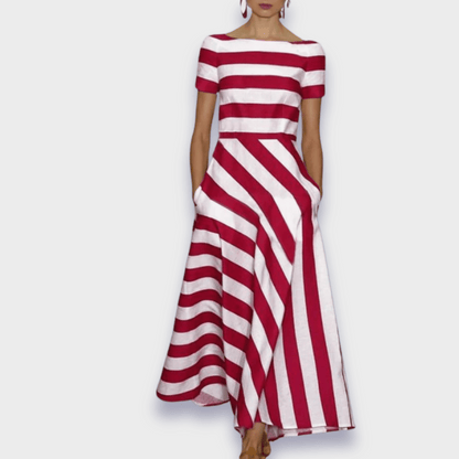 Vestido midi de rayas con escote barco para mujer – ALYA