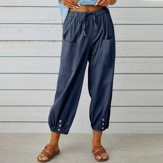 Pantalón veraniego fluido con cintura elástica – AMELYA
