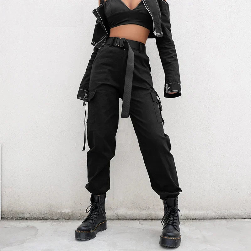Pantalón cargo de mujer con cintura alta y detalle de cinturón – ROSWITHA