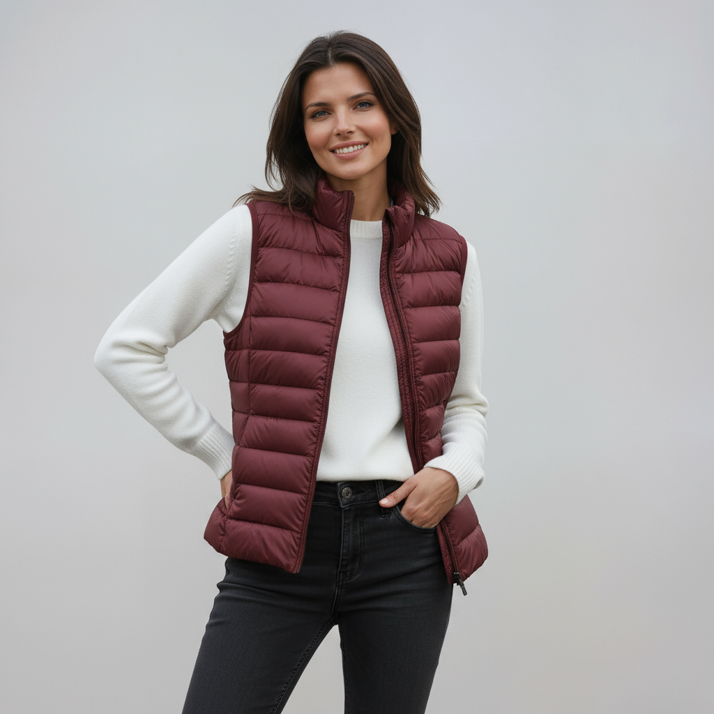 IVAREL – Chaleco acolchado para mujer con cuello alto y diseño ligero