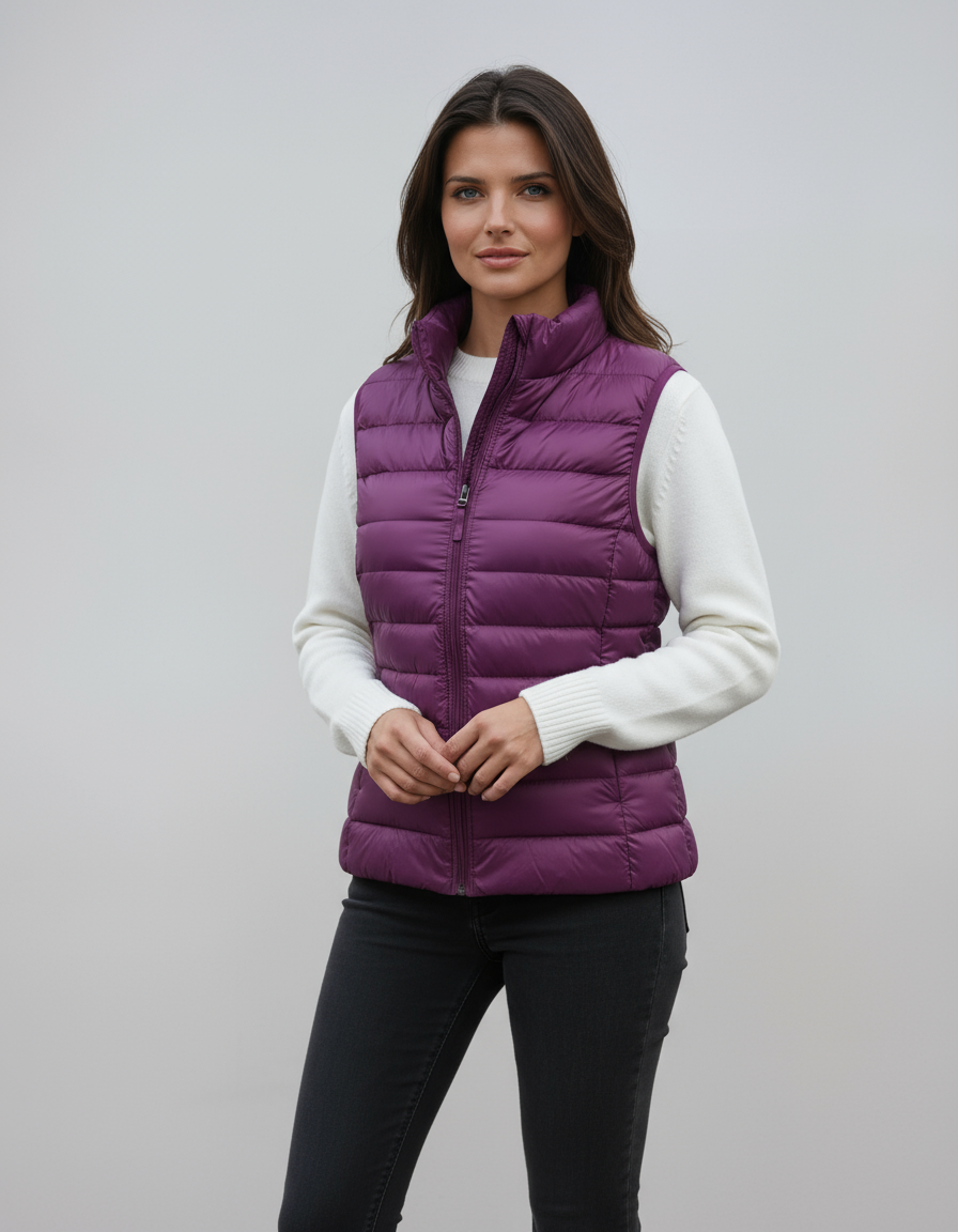 IVAREL – Chaleco acolchado para mujer con cuello alto y diseño ligero