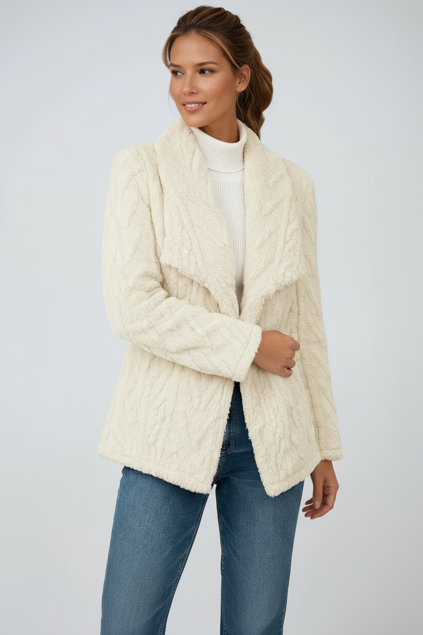 Abrigo de peluche para mujer de tacto suave y diseño abierto – MELIRA