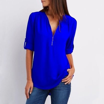 Top relajado con diseño moderno y media cremallera para mujer – LYSANDRA