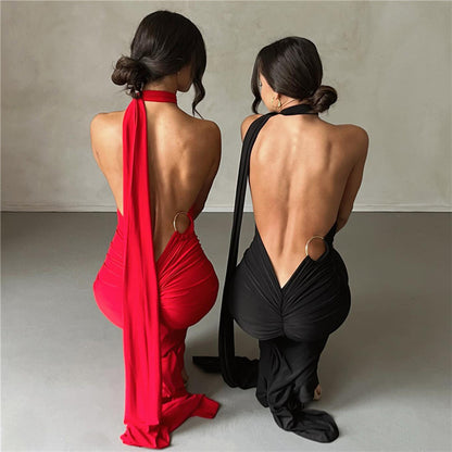 Eula - Vestido Elegante Largo Con Espalda Descubierta Ajustado Fruncido de Fiesta Boda Primavera Verano 2024 Para Mujer