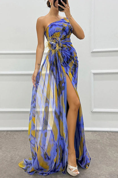 Vestido largo asimétrico con abertura alta – Veralis