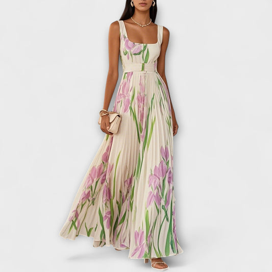 Flora – Vestido maxi sin mangas con estampado floral romántico para mujer