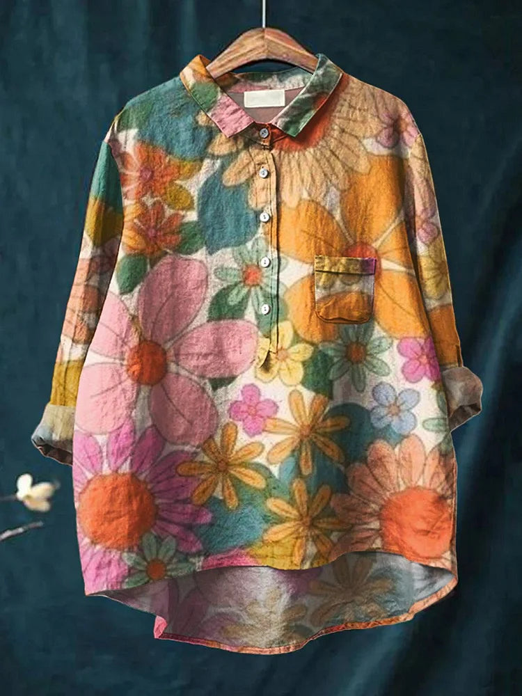 Camisa oversize de algodón con estampado artístico de perros – NOA