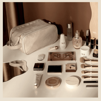 Organizador de maquillaje de lujo con doble cremallera y compartimentos organizados – BELLA