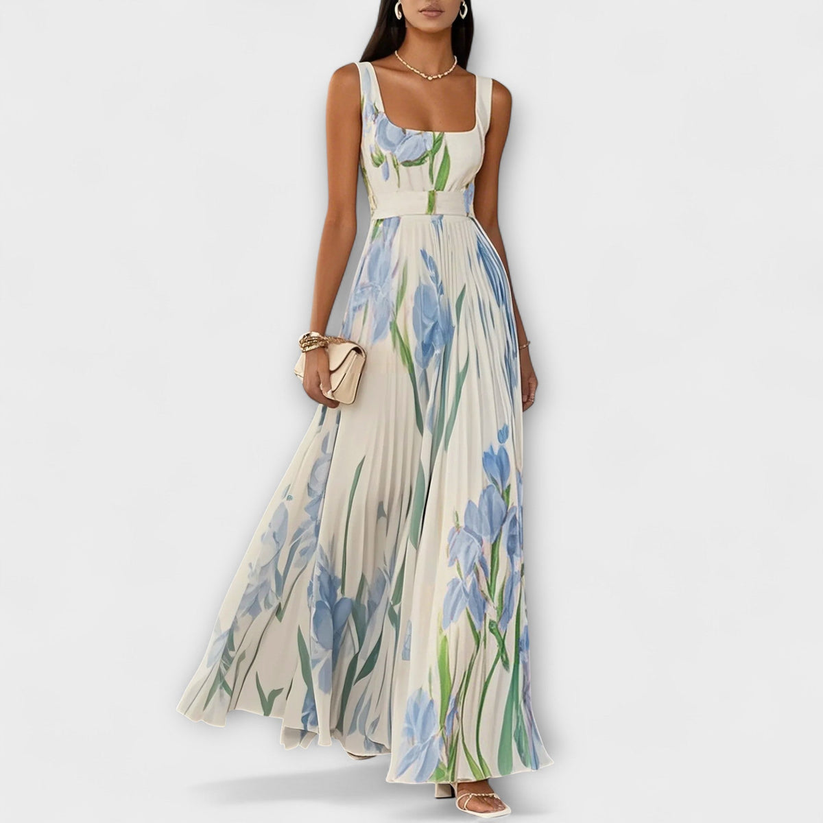 Flora – Vestido maxi sin mangas con estampado floral romántico para mujer