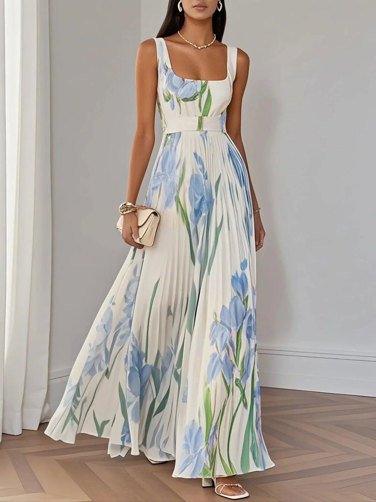 Almara – Vestido bohemio floral fluido en corte A para mujer