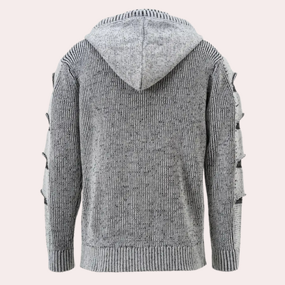 HUGGO - Sudadera de punto con capucha y botones para hombre