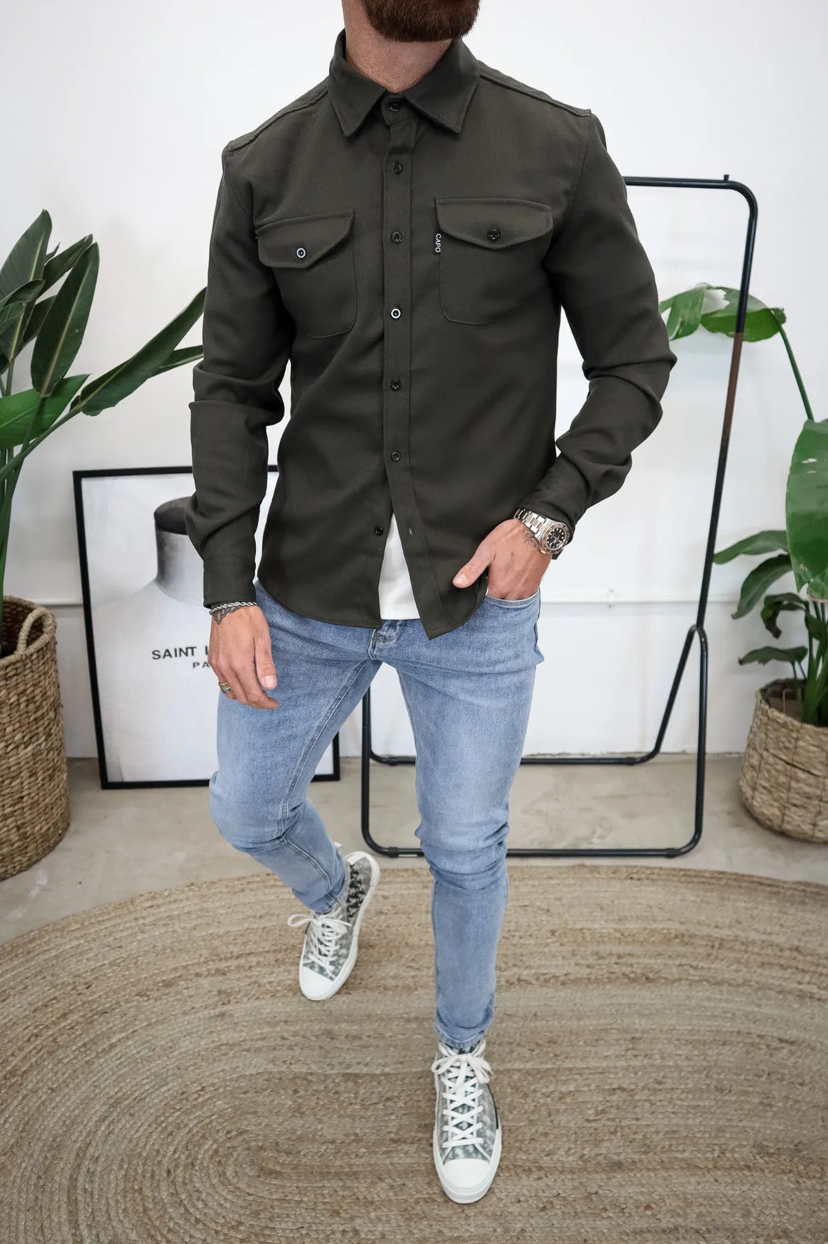 IVAR - Sobrecamisa con botones y bolsillos delanteros para hombre