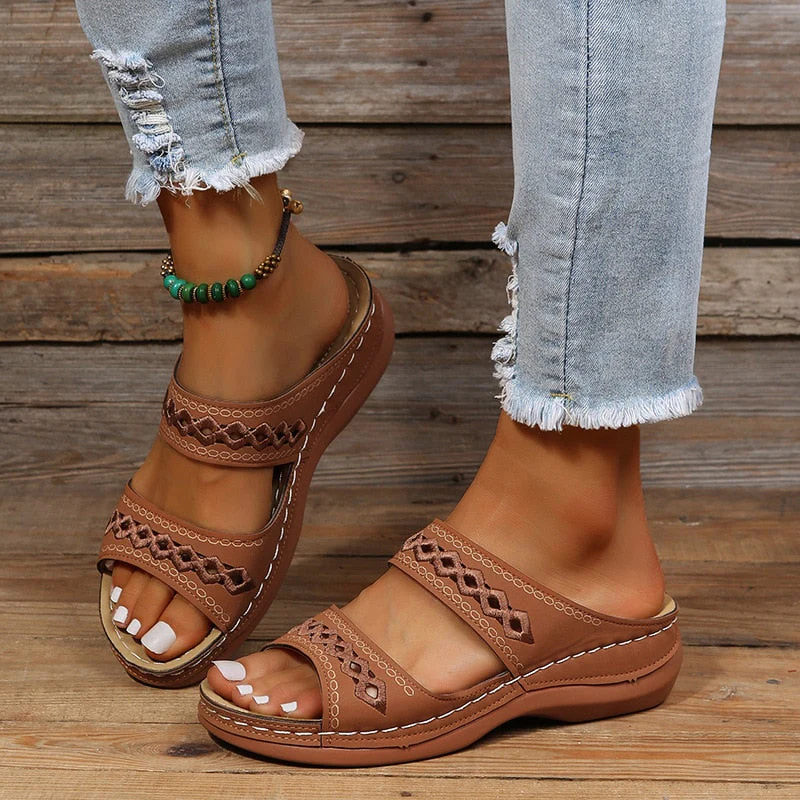 Sandalias de mujer con doble tira y suela elevada – CONSTANZE