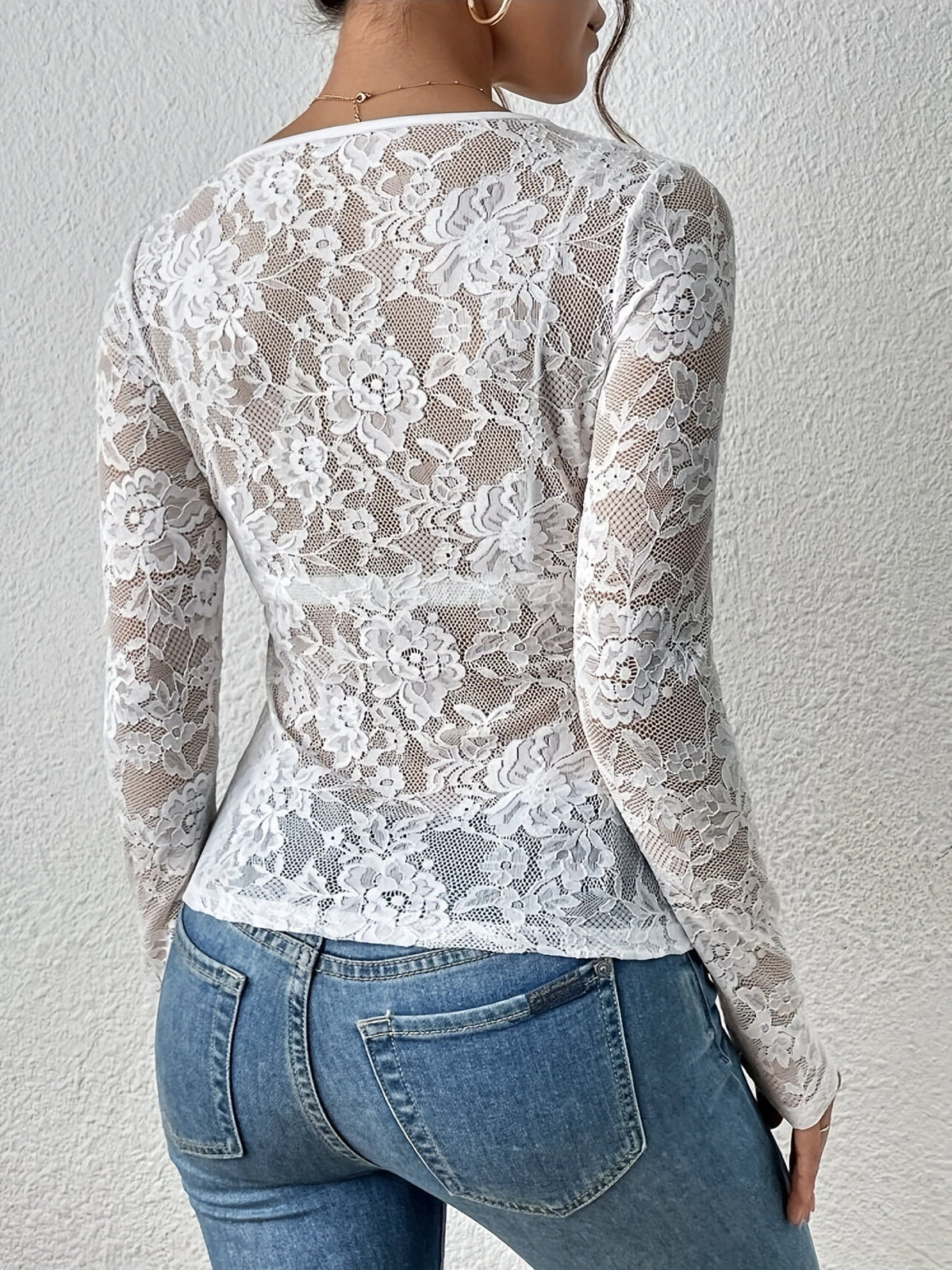 Body ajustado de encaje con mangas largas para mujer – DELIA