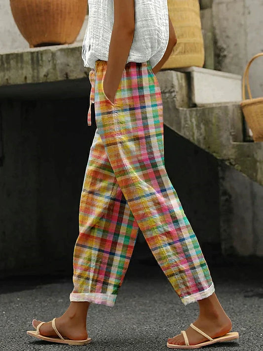 Pantalón de mujer con pernera recta y estampado de cuadros – KEANNA