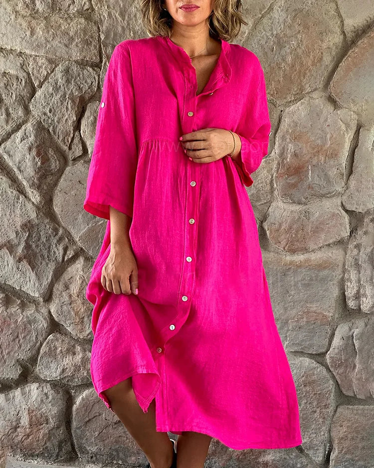 Vestido camisero de mujer con corte holgado y cierre de botones – MARIELE