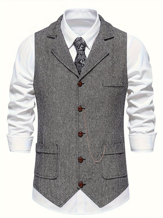 Chaleco de hombre con diseño de espiga para looks elegantes – AURELIO