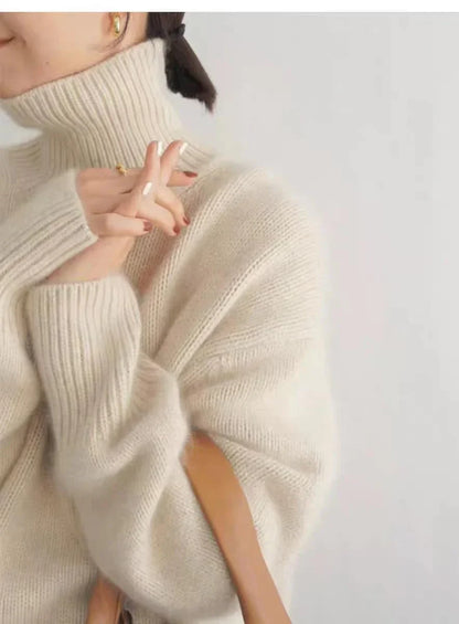 Jersey de cachemir con cuello alto y corte atemporal – VALÉRIA