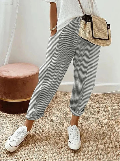 Pantalón a rayas de pierna ancha y cintura elástica – LORELLE