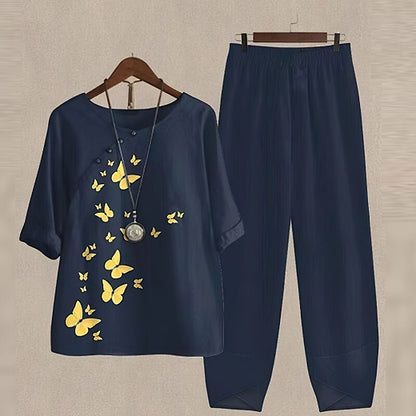 Conjunto de blusa floral y pantalón recto para mujer – FLOREA
