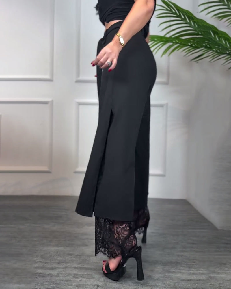 Pantalón largo de encaje con diseño romántico y femenino – AURELIA