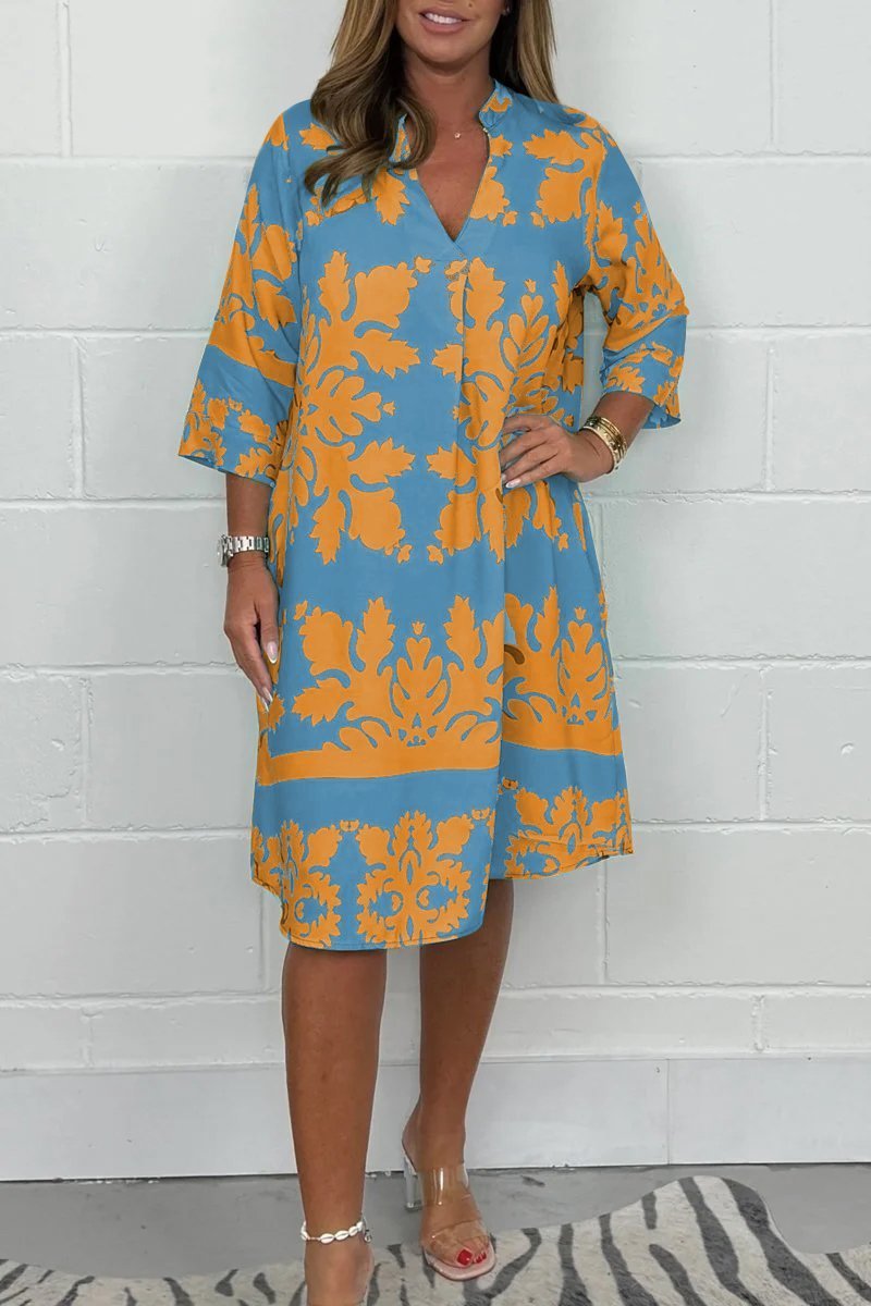 Vestido largo vaporoso con estampado romántico y escote en V – CELESTINA