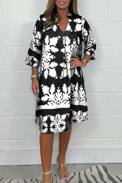Vestido largo vaporoso con estampado romántico y escote en V – CELESTINA