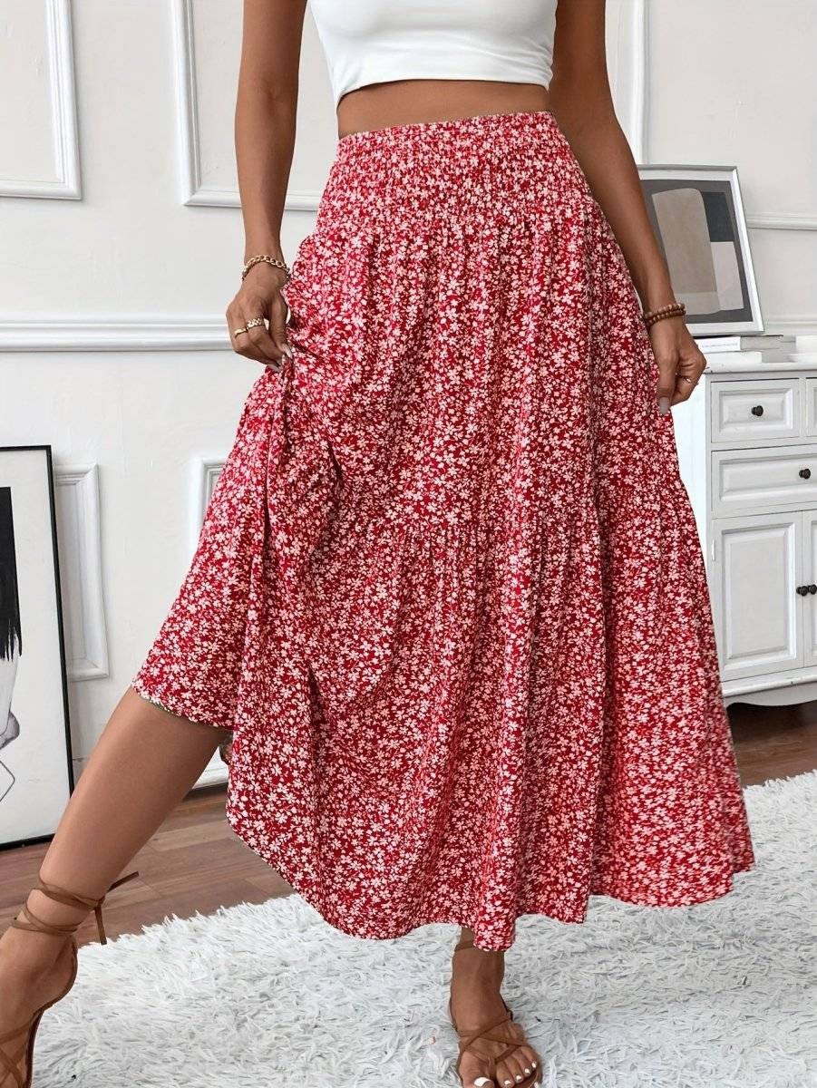 Falda larga boho con estampado floral y vuelo ligero – LIVARA