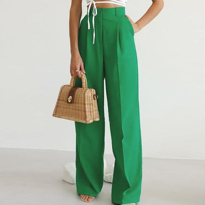 ALEJANDRA – Pantalones anchos de lino de talle alto con pliegues elegantes para mujer