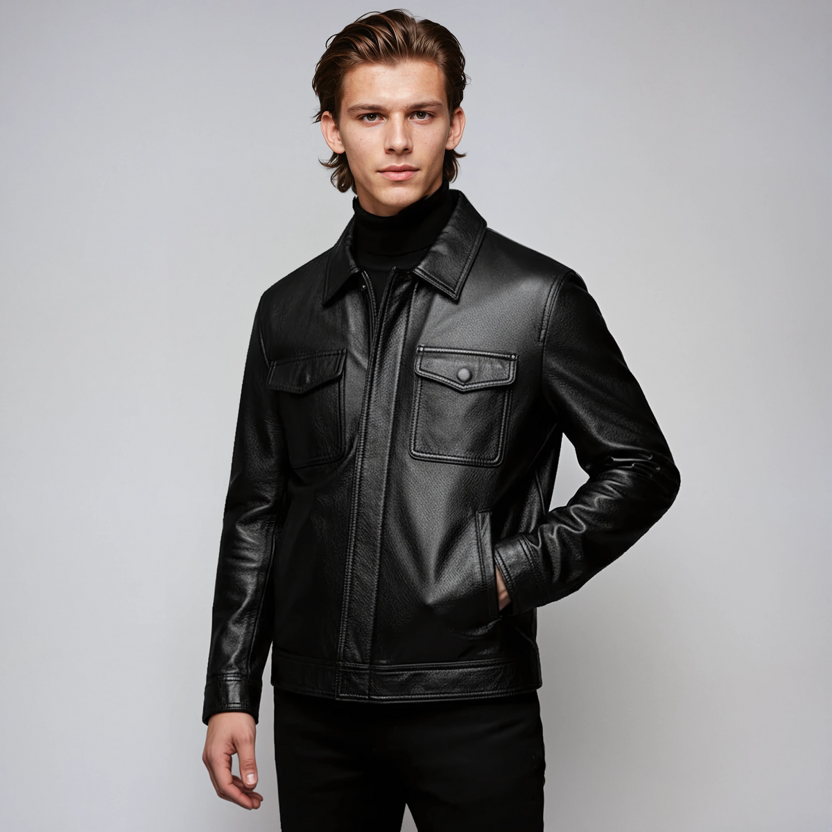 MACKSTON – Cazadora de piel sintética para hombre con estilo atemporal