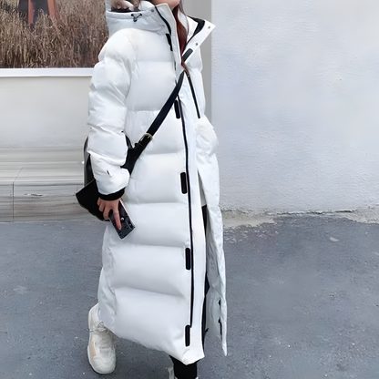 Abrigo acolchado maxi de mujer con capucha y corte oversize – YSORIA