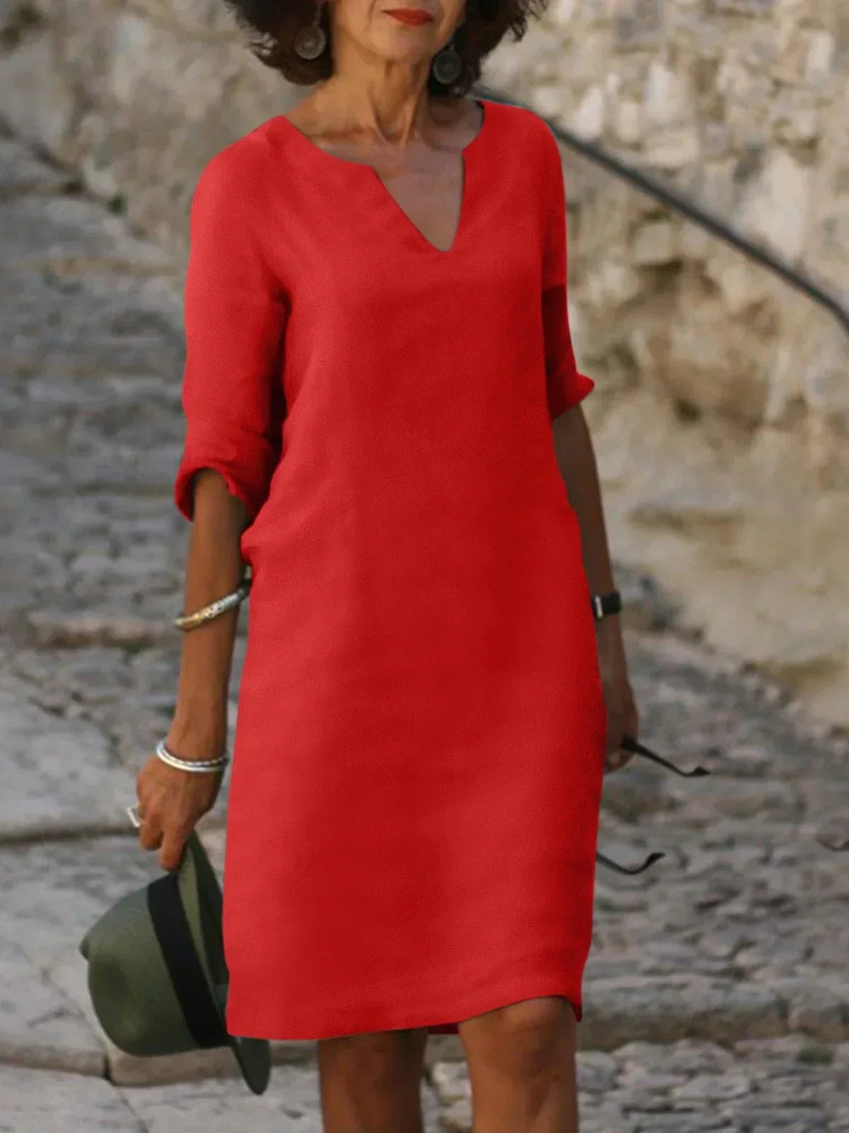 Vestido largo elegante con escote en V y detalle de cintura – JOSETTE