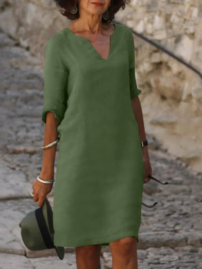 Vestido largo elegante con escote en V y detalle de cintura – JOSETTE