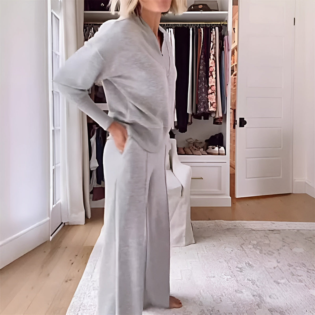 Conjunto casual de dos piezas con top y pantalón ancho – GEMESSA