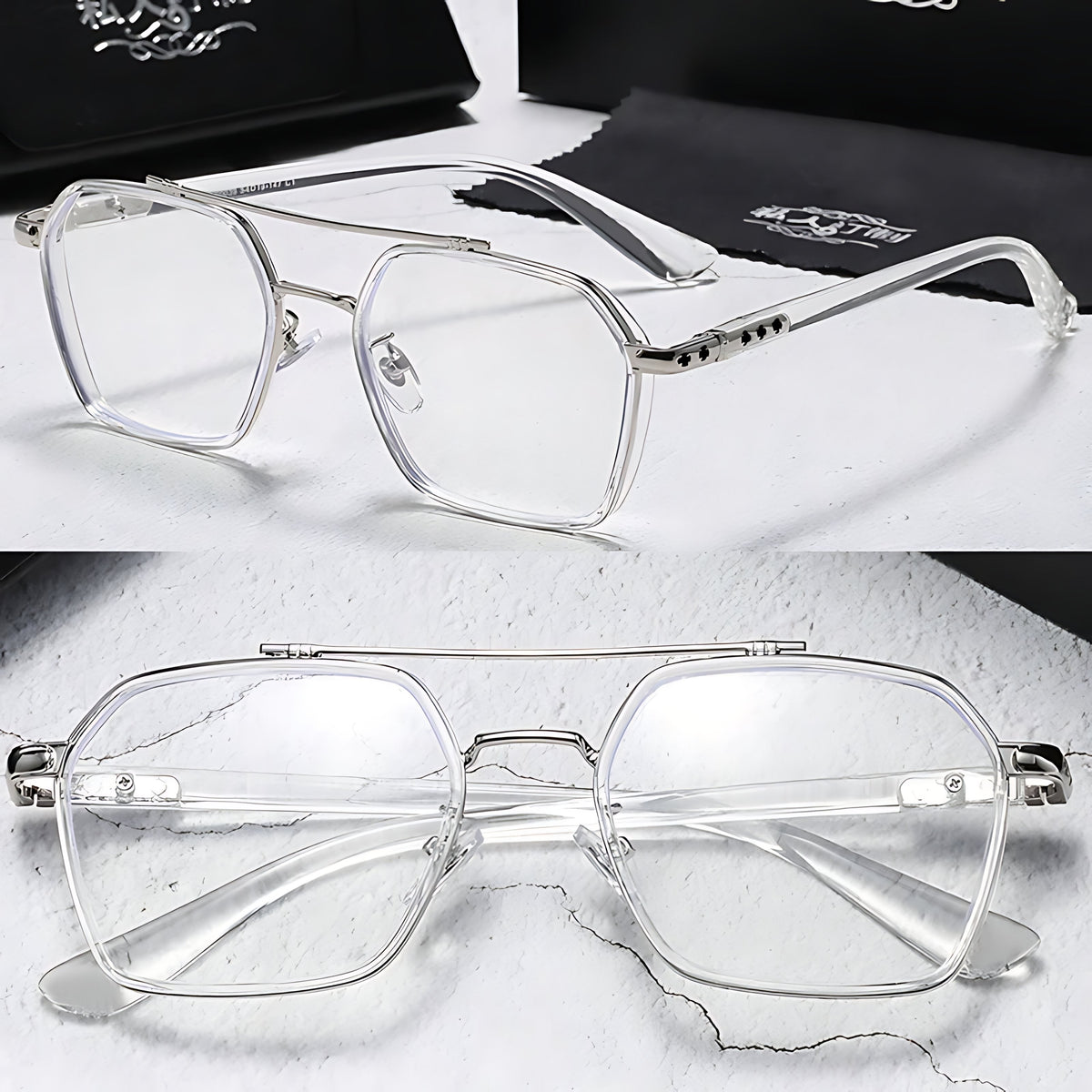 BRUNO – Gafas de sol con montura cuadrada y lentes transparentes con filtro de luz azul