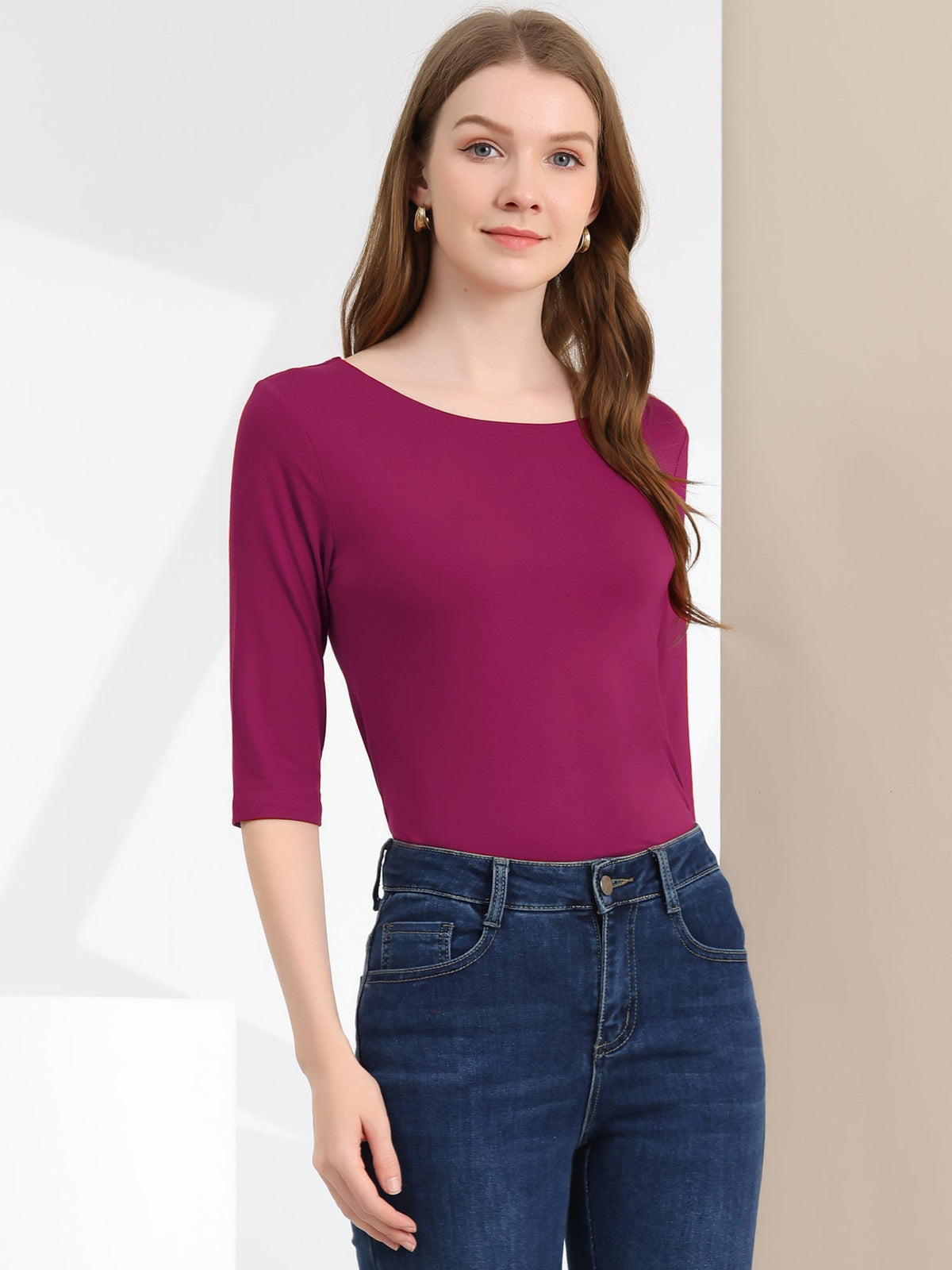 Camiseta de mujer con manga 3/4 y cuello redondo – LUNARA