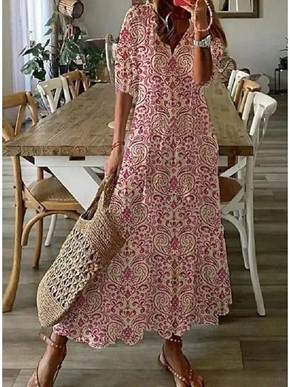Vestido largo bohemio de caída fluida y escote en V – SERENA