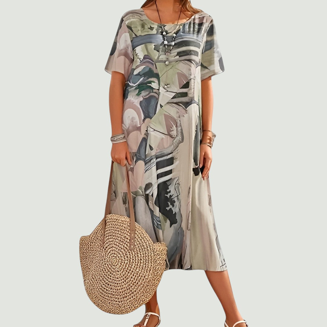 Vestido midi holgado con mangas cortas para mujer – HONORIA