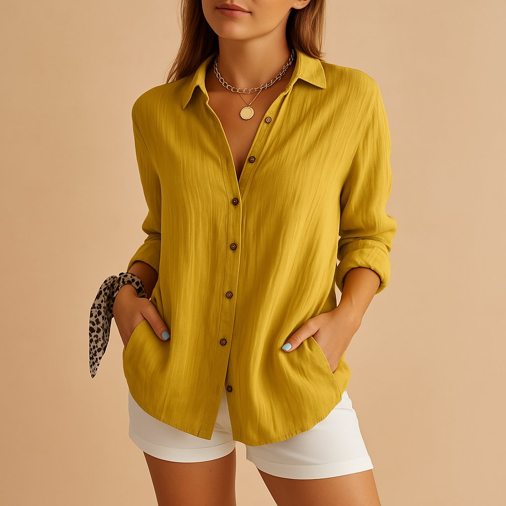 ISABEL – Blusa de lino con botones, mangas largas y corte relajado para mujer