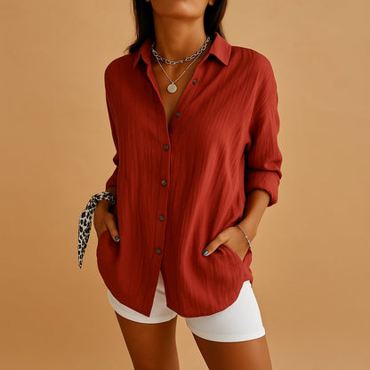 MARIANA – Blusa de lino con botones, mangas largas y corte relajado para mujer