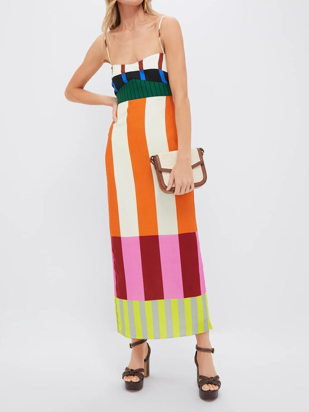 Vestido recto midi de mujer con tirantes finos – LELIA